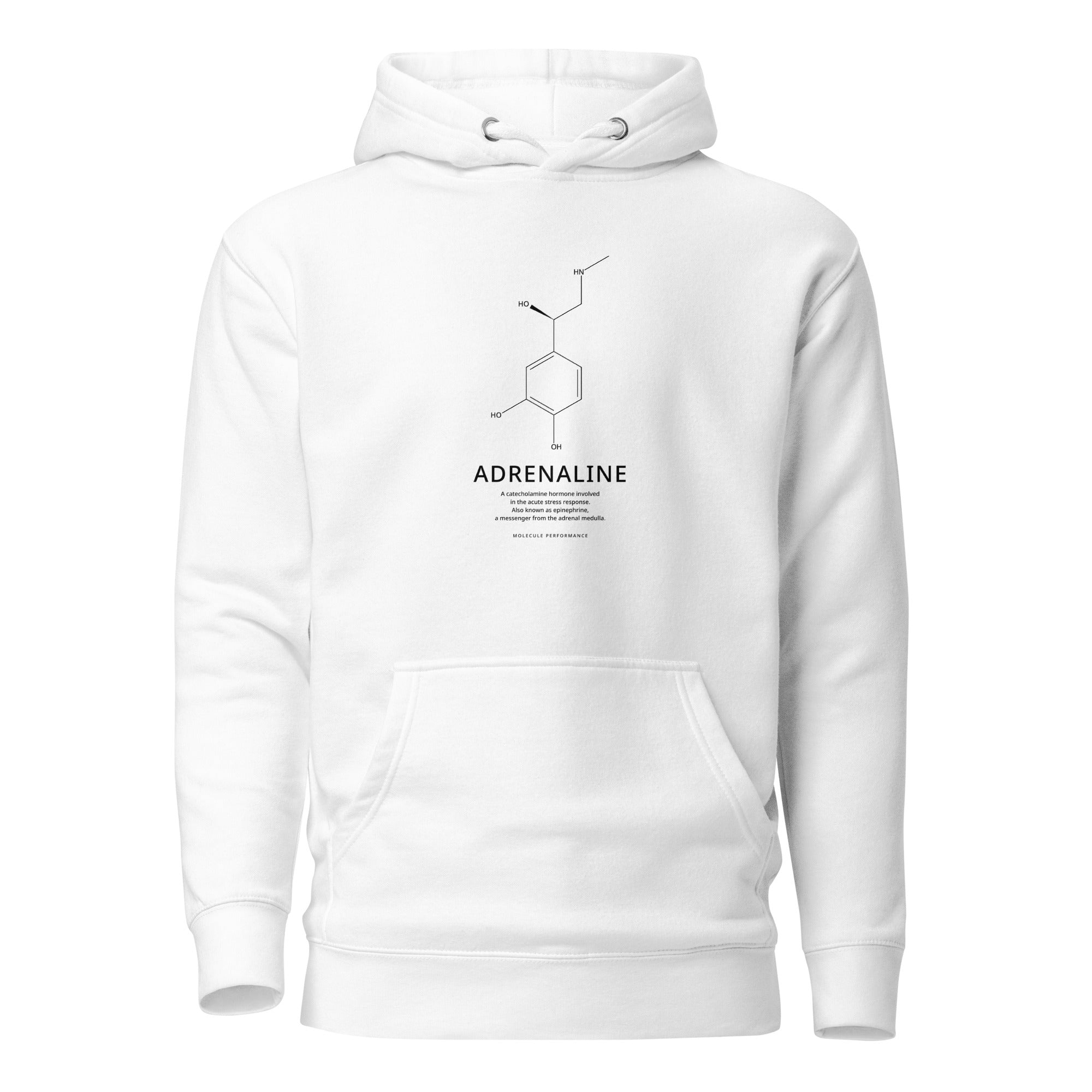 Adrenaline hoodie in white, product mockup