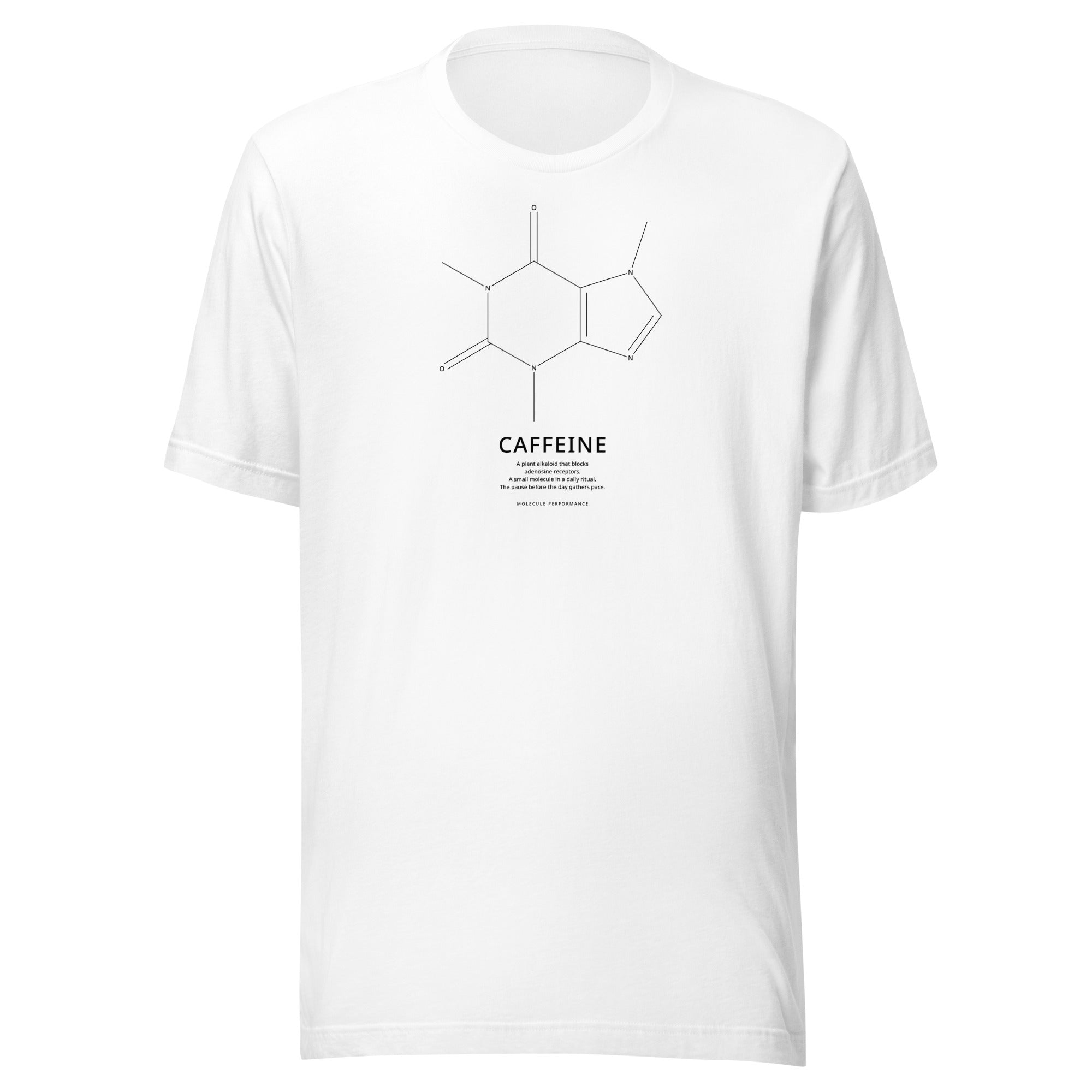 Caffeine t-shirt in white, product mockup