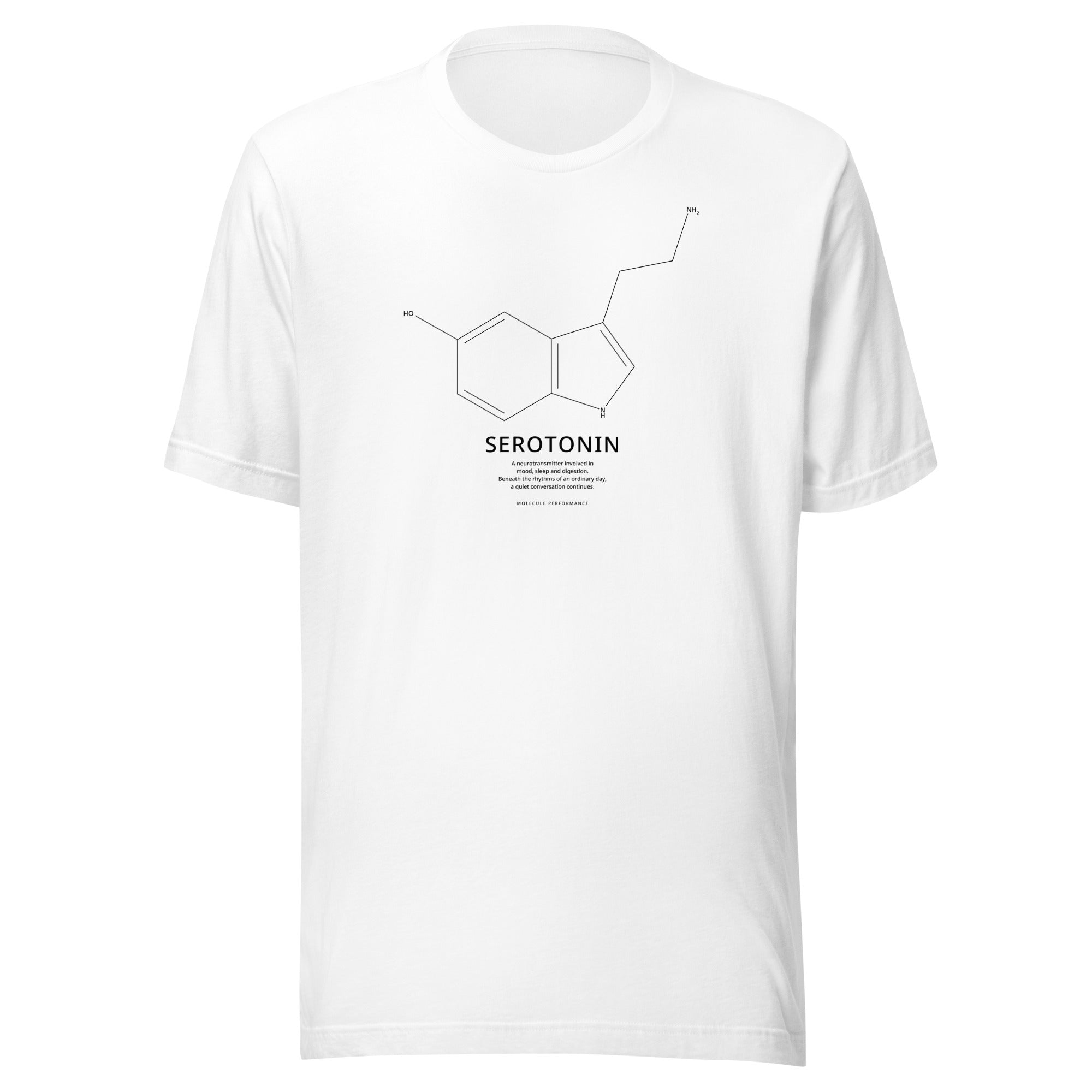 Serotonin t-shirt in white, product mockup